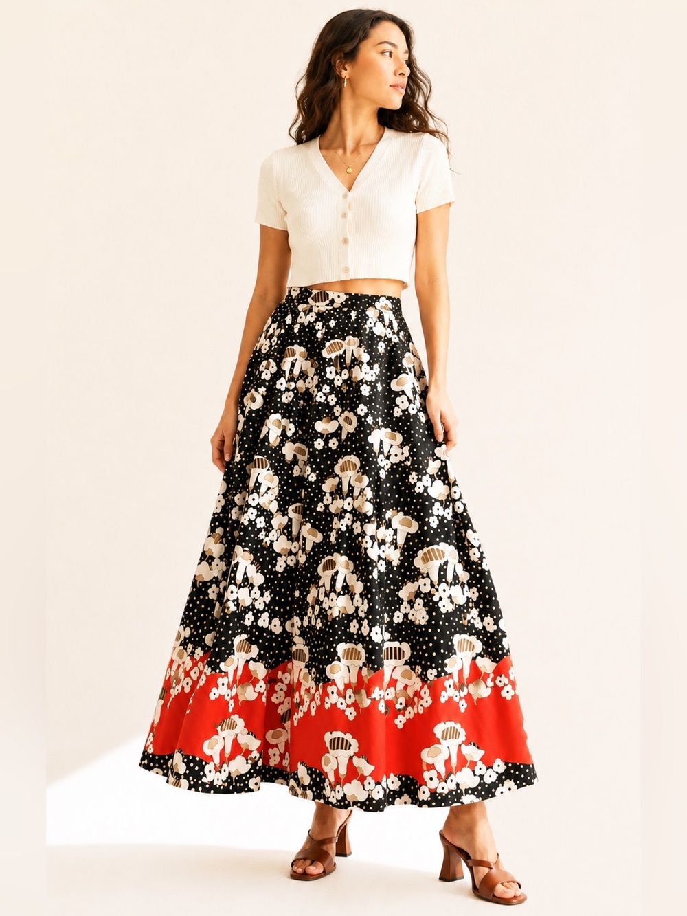 Vintage Holt Renfrew Italy Cotton Mod Botanical Maxi Skirt Editorial Size L